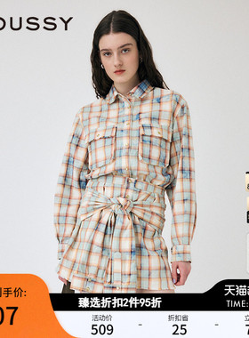 MOUSSY 春季新品复古街头毛边做旧格纹长袖衬衫010ISS30-1951
