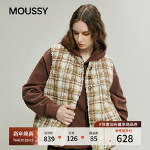 MOUSSY 2025冬季新品复古格子仿羊羔绒撞色马甲背心028IAC30-1108
