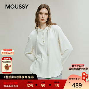 MOUSSY 冬季新品休闲慵懒风抽绳连帽亨利领卫衣028IAC80-1020