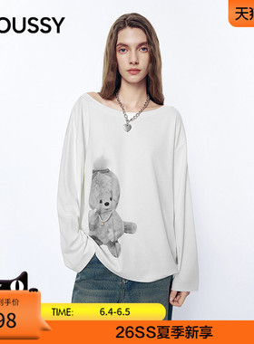 MOUSSY&Monchhichi合作款 2026夏季新品慵懒露肩T恤028JSZ01-1001