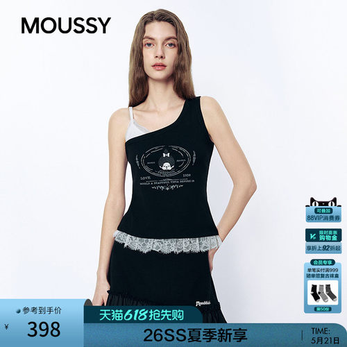 MOUSSY&Monchhichi合作款2026夏季新品蕾丝拼接吊带028JSZ01-1003