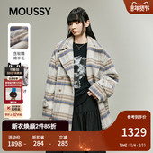 冬季 新品 复古学院风格 MOUSSY 纹双排扣毛呢大衣028IAA30 0421