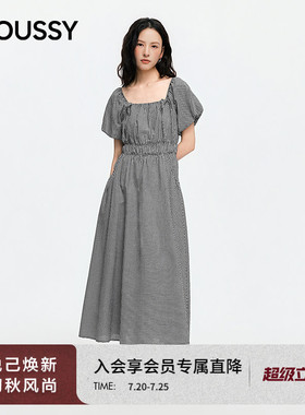 MOUSSY2026夏季新品法式优雅风方领泡泡袖A字连衣裙028JSA33-1028