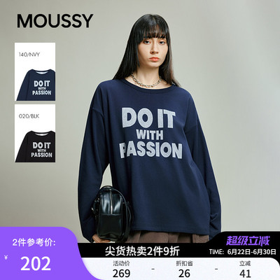 MOUSSY 春春新品美式复古字母印花圆领长袖T恤028IAB90-1014