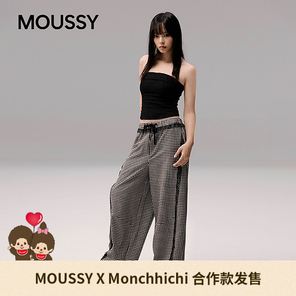 MOUSSY&Monchhichi合作款2025秋季新品格子休闲长裤028IAA01-1014