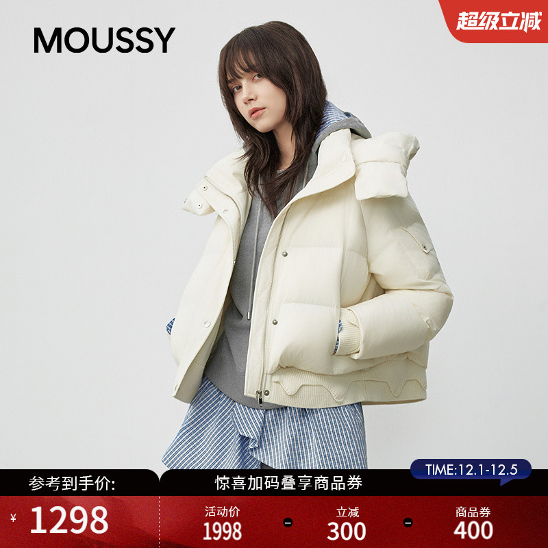 MOUSSY 2025秋季新品泡芙连帽90短款保暖羽绒服外套028IAC30-1098