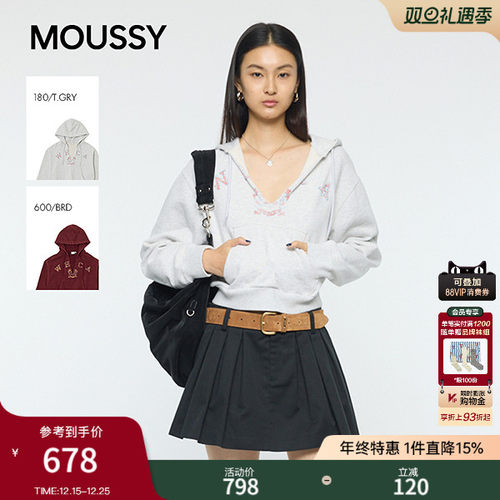 MOUSSY 2026早春新品泼墨字母印花连帽短款休闲卫衣010IA290-6641