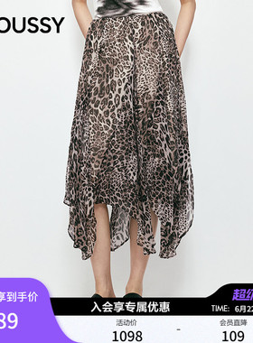 MOUSSY 2026夏季新品复古风豹纹不规则飘逸半身裙女028JSA31-1038