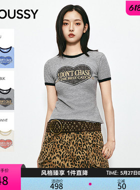 MOUSSY 2026夏季新品甜酷风爱心印花撞色短袖T恤女010JS290-2471
