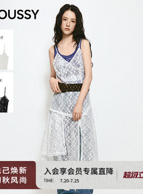 MOUSSY 2026夏季新品纯欲风蕾丝不规则吊带连衣裙女028JSZ33-1009
