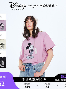 MOUSSY 春季新品迪士尼联名经典米奇短袖T恤女010ISY90-4211