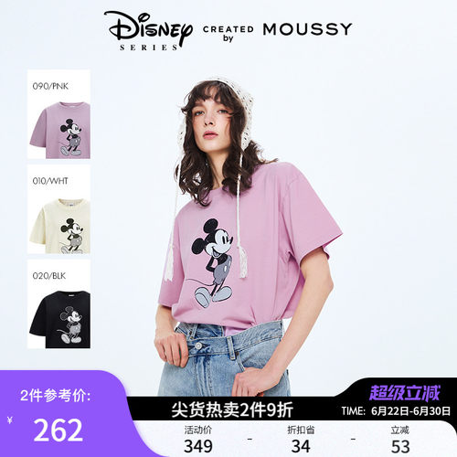 MOUSSY 春季新品迪士尼联名经典米奇短袖T恤女010ISY90-4211