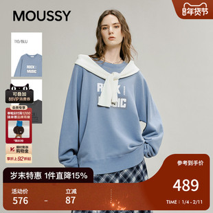 MOUSSY 2025冬季新品休闲慵懒字母印花oversize卫衣028IAB90-1033