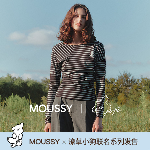 MOUSSY*OS YEYE2025秋季新品印花斜肩长袖T恤衫女028IAA01-1009