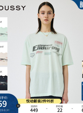 MOUSSY 夏季新品做旧LOGO印花圆领宽松短袖T恤010IS290-5281
