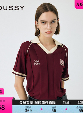 MOUSSY 早春学院风美式复古撞色宽松短袖T恤010IA474-6921