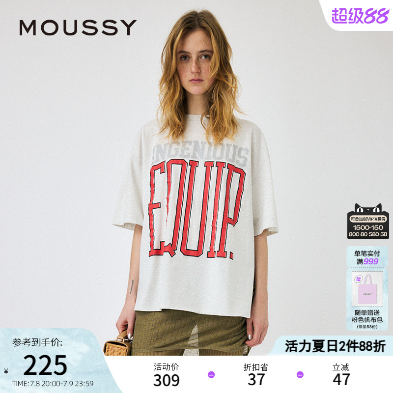 moussy美式学院风字母短袖T恤