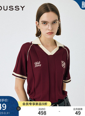 MOUSSY 早春学院风美式复古撞色宽松短袖T恤010IA474-6921