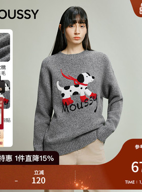 MOUSSY 2025秋季新款慵懒刺绣LOGO小狗软糯毛针织衫028IAB70-1055