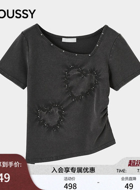 MOUSSY 2026A夏季新品通勤温柔风不规则斜领爱心T恤028JAZ90-1009