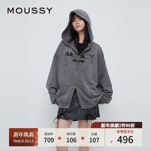 1017 男友风贴布刺绣拉链外衣外套女028IAZ90 MOUSSY秋季 新品