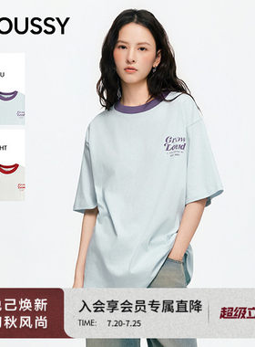 MOUSSY2026夏季新品休闲慵懒风撞边字母印花宽松T恤028JSA90-1094