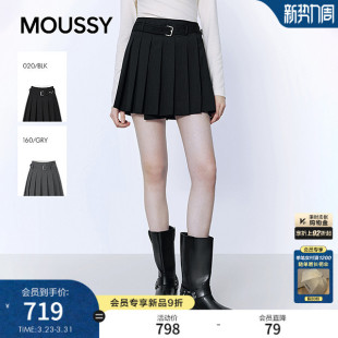 1009 复古学院风条纹A字腰带百褶短裙028JSA31 MOUSSY2026春季 新品