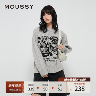 街头复古图案卷边圆领针织毛衣028HAZ70 新品 1401 冬季 MOUSSY