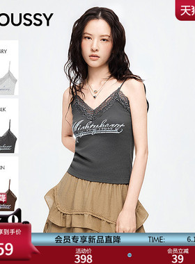 MOUSSY 2026夏季新品甜美风蕾丝拼接字母修身吊带衫010JS490-3721
