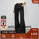 MOUSSY秋季 1002 女028IAA12 新品 休闲风简约纯色微喇牛仔长裤