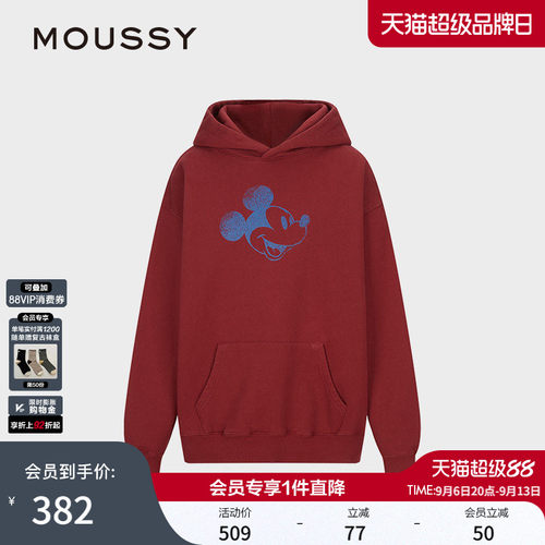 MOUSSY秋季新品迪士尼联名新年米奇连帽卫衣女010ISY90-3481