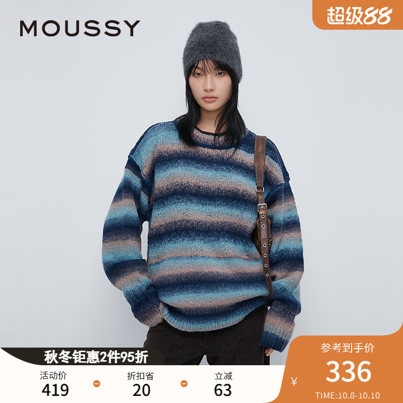 渐变撞色MOUSSY套头圆领
