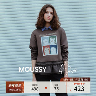 T恤女028IAA01 休闲风印花长袖 1035 新品 MOUSSY潦草小狗系列25秋季