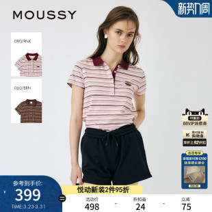 春季 T恤010IS290 新品 复古学院风条纹POLO衫 8511 美式 MOUSSY
