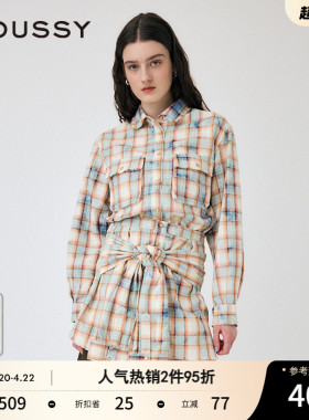 MOUSSY 春季新品复古街头毛边做旧格纹长袖衬衫010ISS30-1951