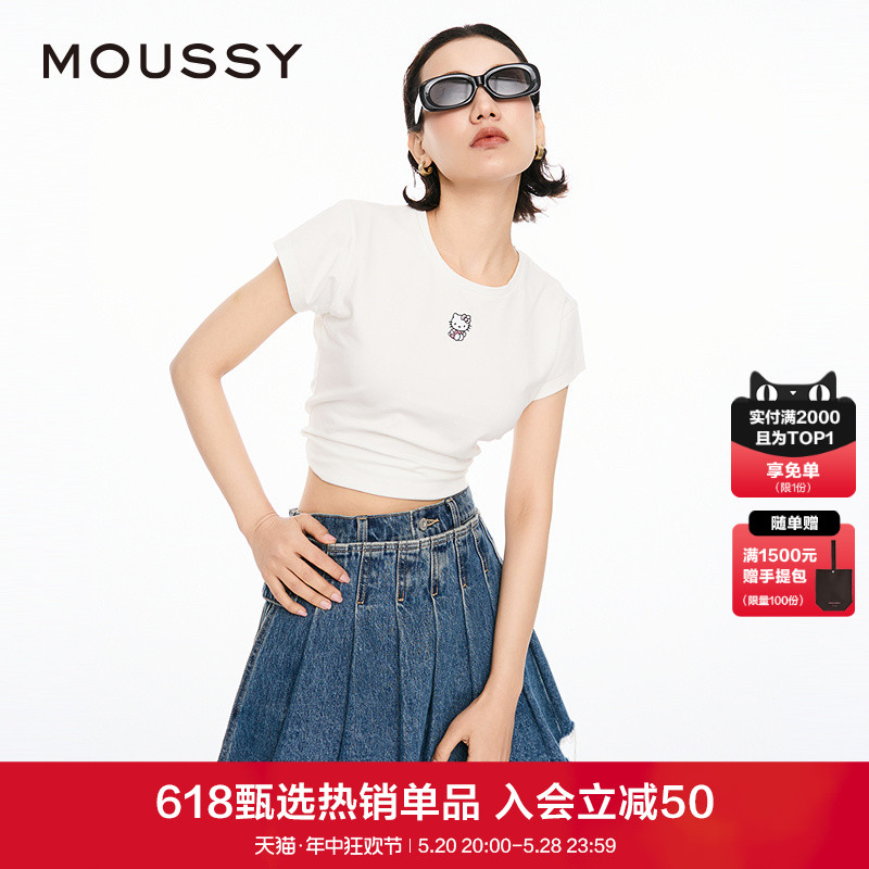 MOUSSY甜辣刺绣正肩短袖T恤