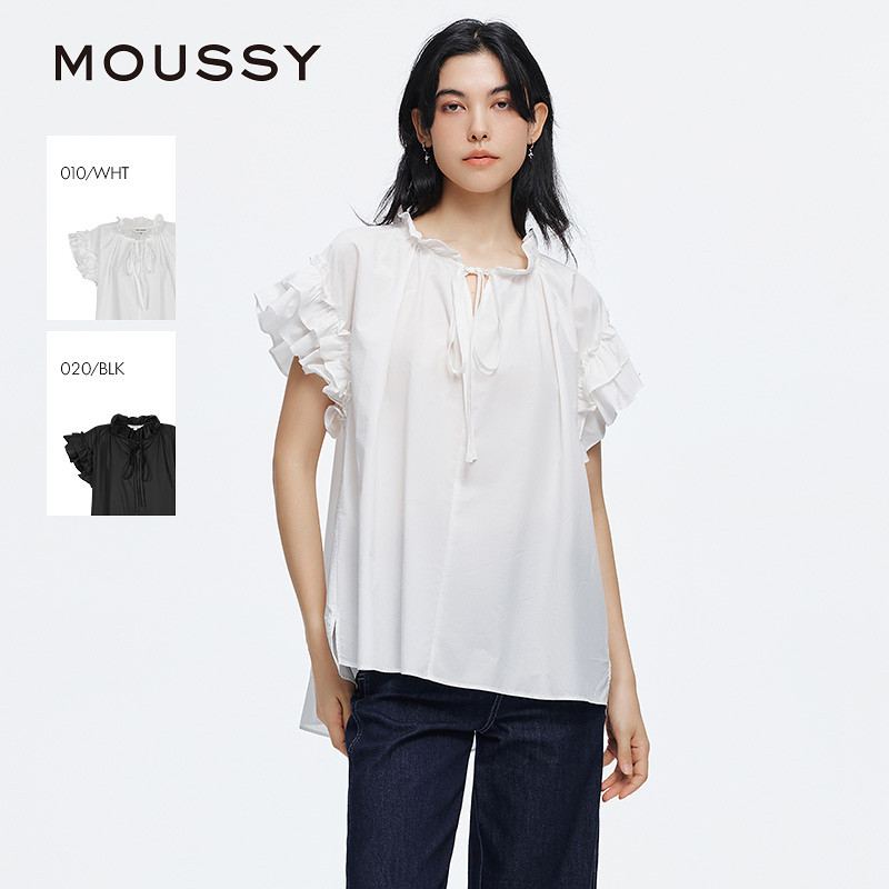 MOUSSY 春季新品法式浪漫风优雅飞飞袖宽松衬衫028JSX30-1047