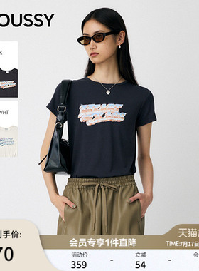 MOUSSY春季新品休闲风炫彩字母印花圆领短袖T恤010IA290-2291