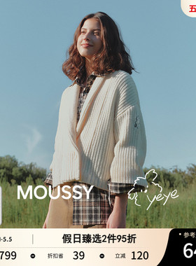 MOUSSY潦草小狗系列春季新品通勤双纽扣针织开衫028IAA01-1032