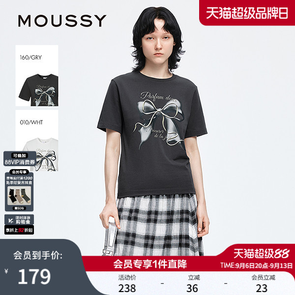 MOUSSY早春休闲风大蝴蝶结印花圆领短袖T恤028IAA90-0731图片