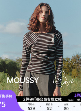 MOUSSY潦草小狗系列春季新品印花斜肩长袖T恤衫女028IAA01-1009