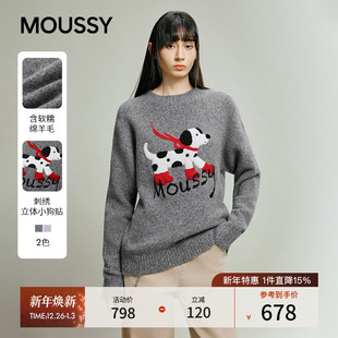 028IAB70 MOUSSY 慵懒刺绣LOGO小狗软糯毛针织衫 新款 1055 2025秋季
