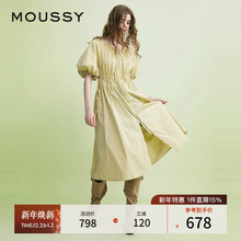 MOUSSY 秋季新品灯笼袖抽绳收腰双拉链连衣裙女028ISA33-3991