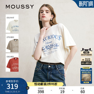T恤女028ISZ90 复古感字母印花宽松短袖 0561 早春新品 MOUSSY