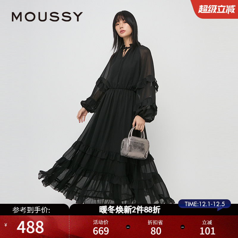 MOUSSY 秋季新品法式优雅温柔风雪纺连衣裙028HAZ30-2261