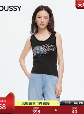 MOUSSY2026夏季新品甜辣复古Y2K印花蕾丝花边吊带衫010JS290-6811