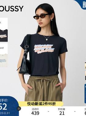 MOUSSY春季新品休闲风炫彩字母印花圆领短袖T恤010IA290-2291