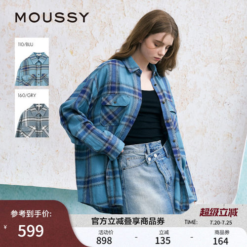 MOUSSY美式格纹LOGO印花衬衫