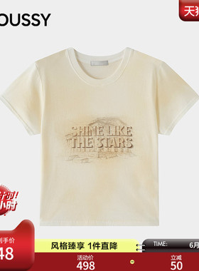 MOUSSY2026夏季新品复古做旧风字母印花圆领短袖T恤028JSZ90-1085