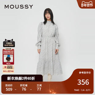 MOUSSY秋季新品法式田园风花边立领碎花连衣裙028HAZ30-1331
